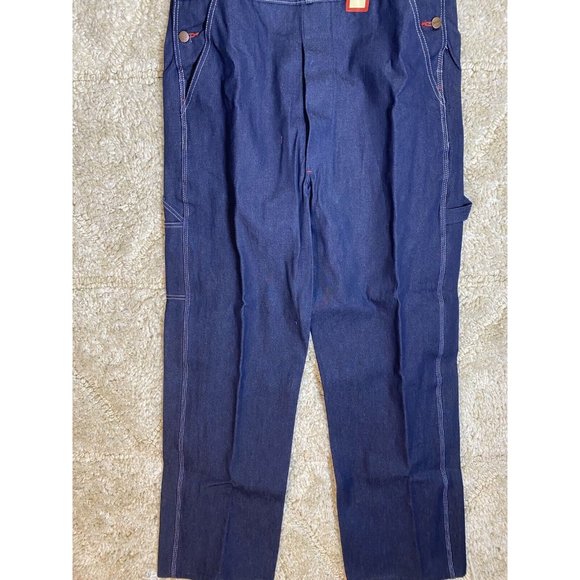 Red Kap Men's Denim Bib Overall 38x32 Blue Jeans Cargo Pockets - Picture 2 of 11